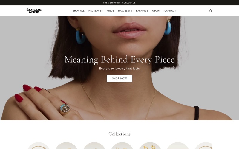 Emillie Anne jewelry storefront homepage
